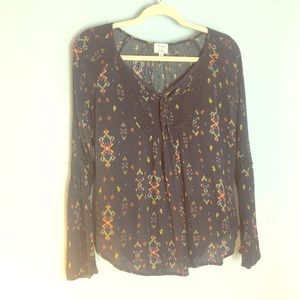 Sunset & Sixth peasant top, navy w/ southwestern